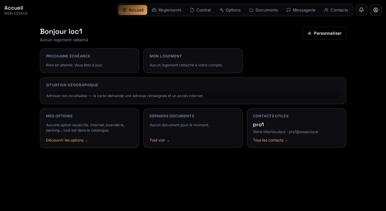 L'espace d'un locataire dans Atlas : son bail, ses règlements et ses documents.